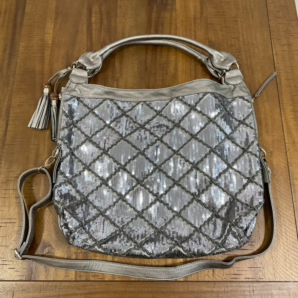 Big Buddha Gun Metal Sequin EUC Crossbody Shoulder Bag